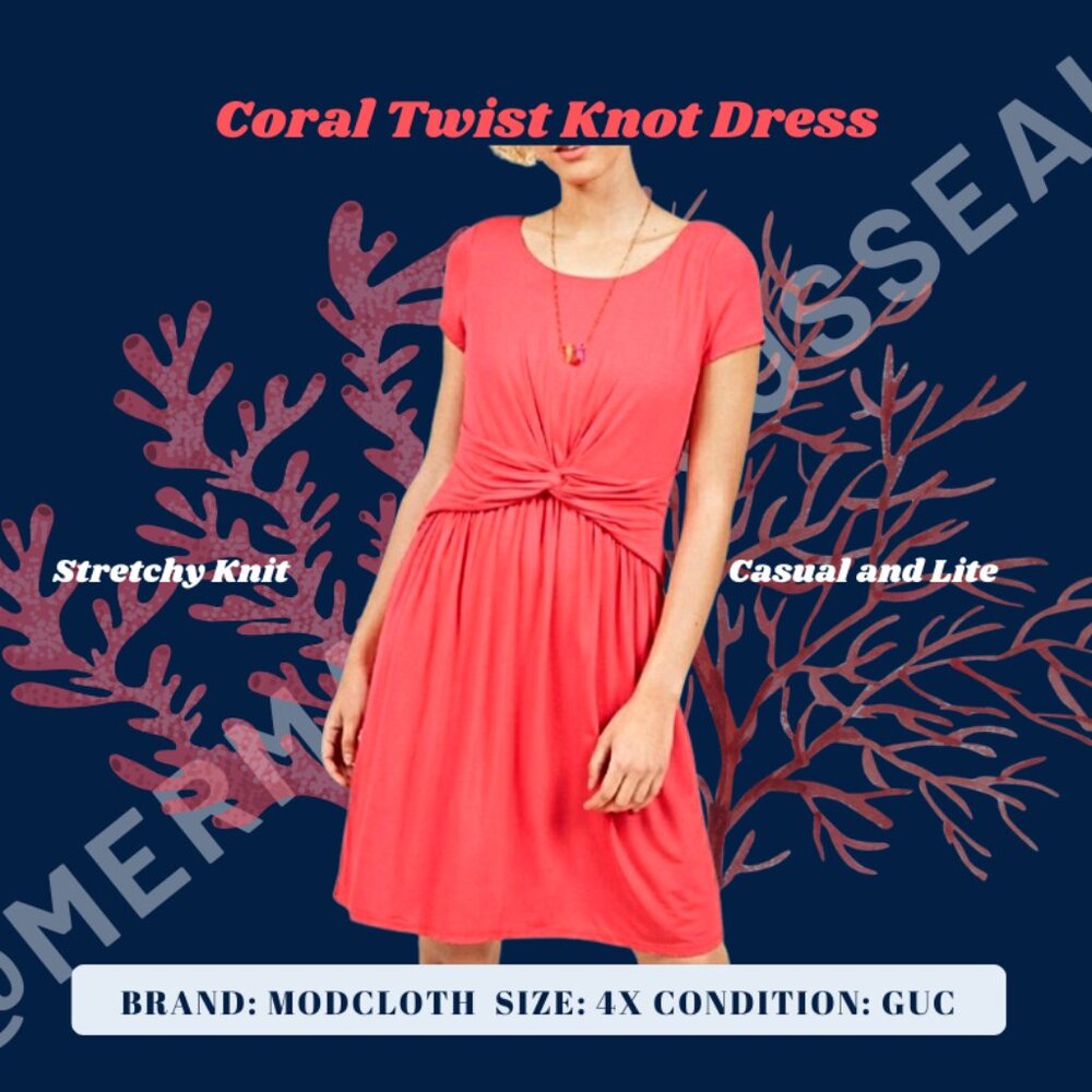 Modcloth 4x Coral twist Knot Dress